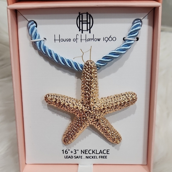 House of Harlow🔹️  16" Starfish Blue Rope Necklace And Piper K Earring Star Set - Picture 4 of 10